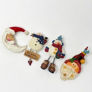 Vintage LOT Folk Art PINS Holiday Christmas Winter Pins  2 - Snowman  2 - Santa
